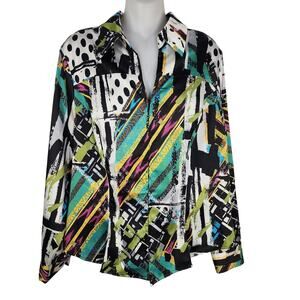Mishca Top Womens XL Multicolor Colorful Abstract Artsy Full Zip Long Sleeve Y2K